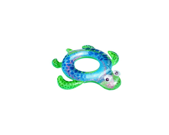 Bluescape Blue and Green 3D Turtle Pool Swim Ring with Glitter and Googly Eyes- 30", for Ages 3 Years and up