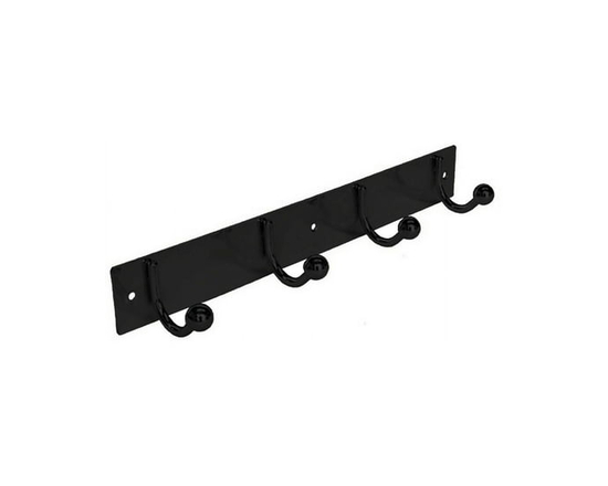 Era Barre 4 crochets Métal Fixation Murale Noire; Organisateur chapeaux, vêtements et peignoirs - 12,60 pouces x 2,16 pouces
