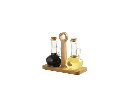 2PC Oil & Vinegar Set With Wood Tray - One Size