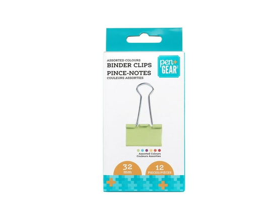 Pen+Gear  1.25 inch, 12 count, Colored Colored Binder Paper Clips Medium Size, Paper Clamps for Office Supplies
