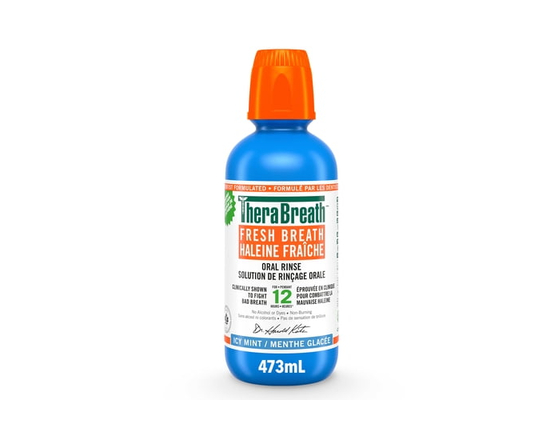 Rince-bouche TheraBreath Haleine fraîche — Pour l’hygiène bucco-dentaire — Jusqu’à 12 heures d’haleine fraîche — Menthe glacée —473 mL - 473 ml