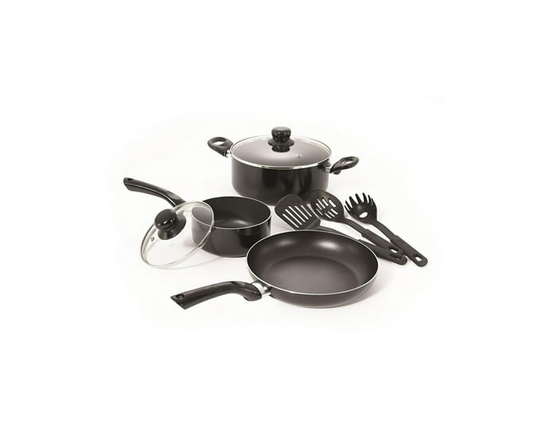 Starbasix 8-Piece Non-Stick Cookware Set, Aluminum Pots and Pans with Glass Lids, Nylon Utensils, Oven Safe, Dishwasher Safe