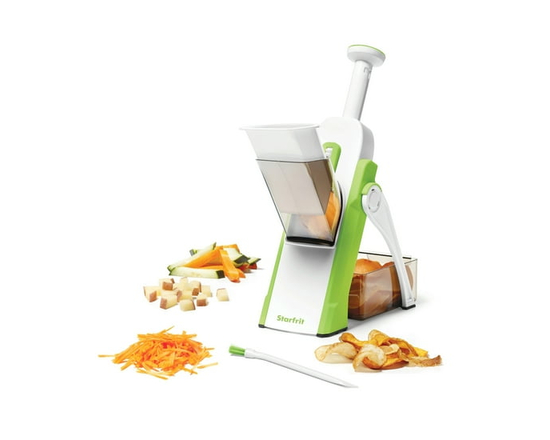 Starfrit Pump'N'Slice, Mandoline Verticale, Coupe-Aliments, Trancheuse Sécuritaire, Lames Enfermées, Pompage À Une Main, Épaisseur Ajustable, Se Plie 