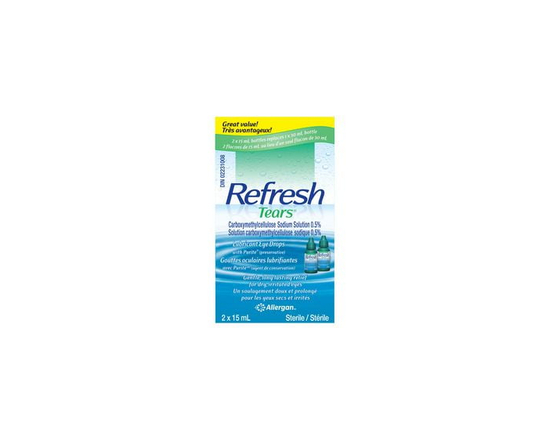REFRESH TEARS Ophthalmic Solution, lubricant eye drops, dry eye relief, compatible with lenses 2X15ml