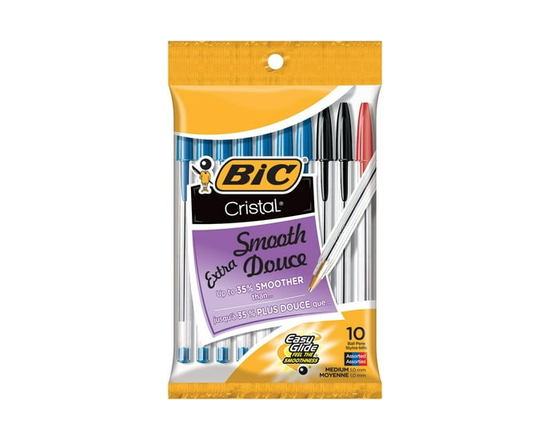 BIC Cristal Extra Smooth Assorted Ballpoint Pens, Medium Point (1.0mm), 10-Count Pack, Extra Smooth and Reliable Ballpoint Pens