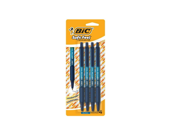 BIC Soft Feel Retractable Ballpoint Pen, Medium Point (1.0mm), Blue, 4 Count