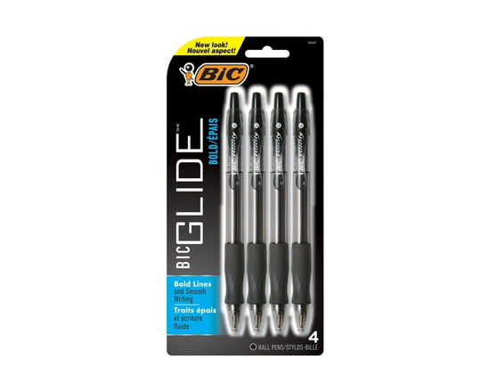 BIC GLIDETM/MC BOLD Retractable Ball Point Pen, Bold Point (1.6 mm), Black, Great For Everyday Use, 4-Count