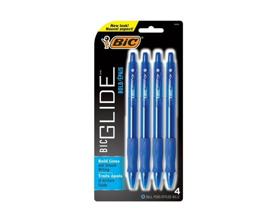BIC GLIDETM/MC BOLD Retractable Ball Point Pen, Bold Point (1.6 mm), Blue, Great For Everyday Use, 4-Count