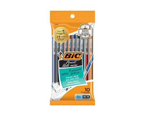 Porte-mine Extra-Précision de BIC, corps métallique, pointe fine (0,5&nbsp;mm), 10 unités, traits précis pour une calligraphie soignée