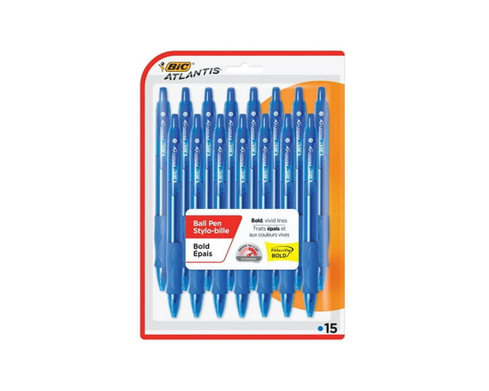 BIC Velocity Retractable Ball Pen, Medium Point, Blue Ink, 15-Count, Contoured Grip for Comfort and Control