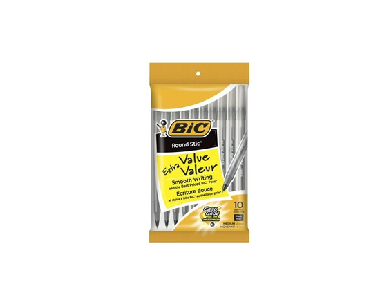 BIC Round Stic Extra Value Black Ballpoint Pens, Medium Point (1.0 mm), 10-Count Pack of Bulk Pens, Flexible Round Barrel for Writing Comfort - 1.0 mm