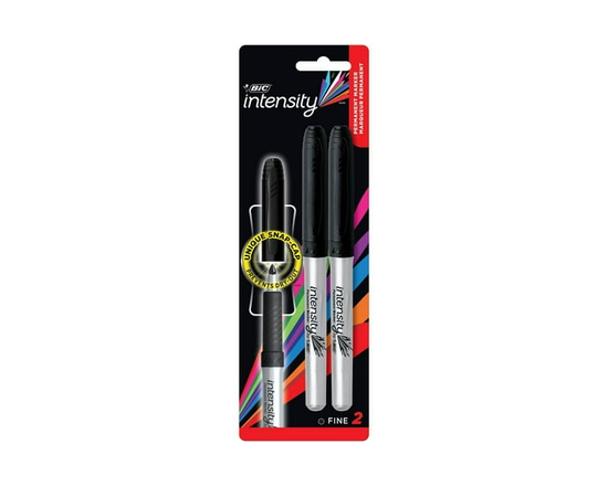 BIC Intensity Black Permanent Markers, Fine Point, 2-Count Pack of Black Markers With Non-Slip Grip for Comfort and Control