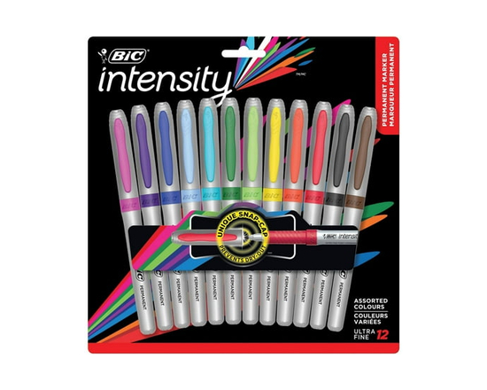 BIC Intensity Ultra Fine Tip Permanent Markers, 12-Count Permanent Marker Set in Assorted Fashion Colours, Cool Art Supplies for Teens and Adults