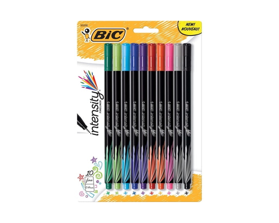 BIC Intensity Fineliner Marker Pens, Fine Point (0.4mm), Assorted Colors, 10-Count, Vivid Colours for Bold and Crisp writing