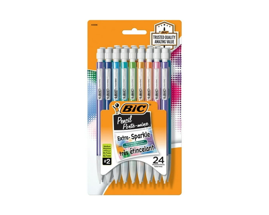 BIC Extra Sparkle HB Mechanical Pencils With Erasers, Medium Point (0.7 mm), 24-Count Pack, Mechanical Pencils for School Supplies - 24 Count (Pack of