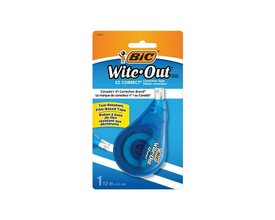 BIC Wite-Out EZ Correct Bande Correctrice, Blanc, Pas de Temps de Séchage, Bande Résistante aux Déchirures, 1-Paquet