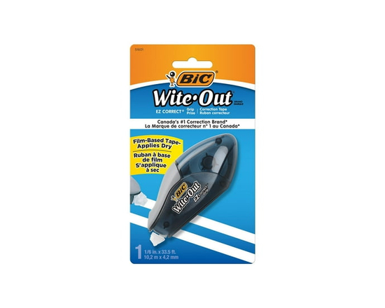 Ruban correcteur BIC de la marque Wite-Out EZ Correct, blanc, rapide, propre et facile à utiliser, ruban résistant aux déchirures, paquet de& nbsp,1