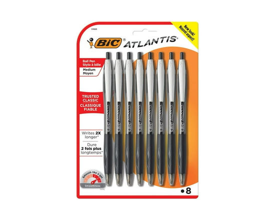 BIC Atlantis Original Retractable Ball Pen, Medium Point, Black, 8 Count, the trusted original for a classic look and feel