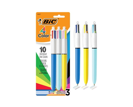 BIC 4-Color Original and Fashion Retractable Ball Pens, Medium Point (1.0 mm), 3-Count pack, Retractable Ball Pen with Long-Lasting Colourful Ink