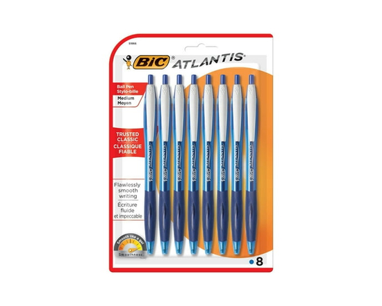 BIC Atlantis Original Retractable Ball Pen, Medium Point, Blue, 8 Count, The trusted original for a classic look and feel