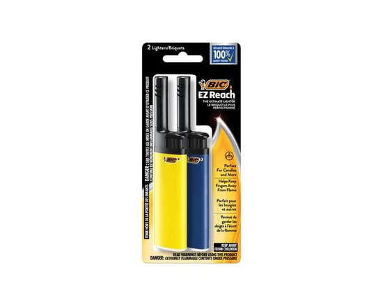 BIC EZ Reach Lighters, The Ultimate Lighter with Extended Wand (1.45-inch), Assorted Colours, 2-Count - 2