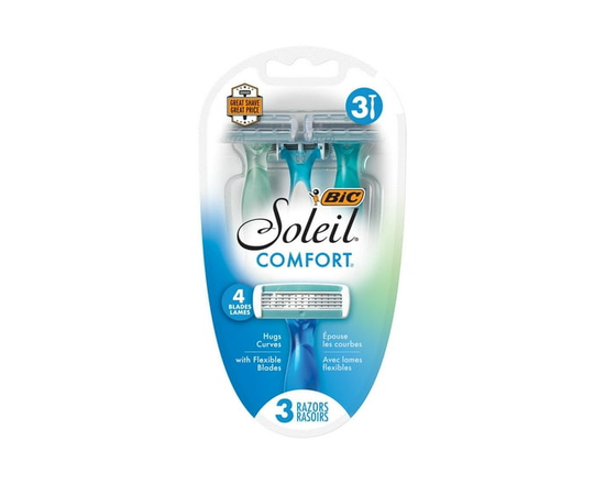 BIC Soleil Comfort Women’s Disposable Razors, Flexible Blades for a Closer Shave and Less Irritation*, Shaving Razor With 4 Blades, 3 Count Pack