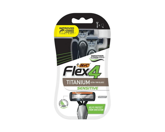 BIC Flex 4 Sensitive Disposable Men's Razor, 4-Blade Shaver, Pivoting Head and Lubricated Strip for a Smooth Shave, 3 Count