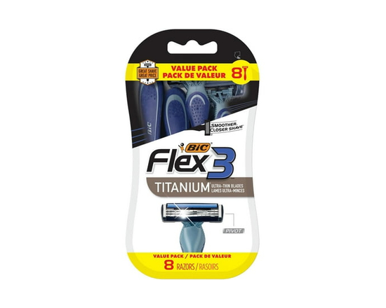 BIC Flex 3 Titanium Disposable Razors for Men, Great Razors For a Smooth and Comfortable Shave, Shaving Razors With 3 Blades, 8 Count