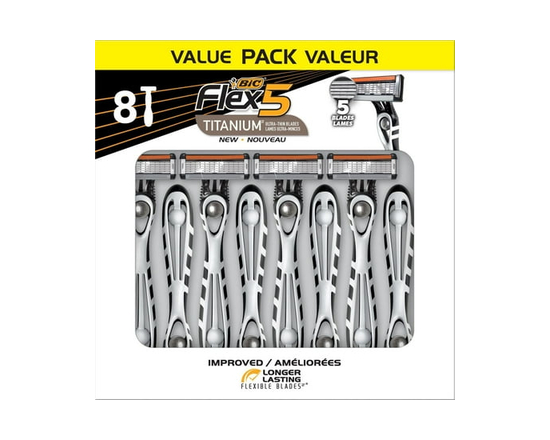 BIC Flex 5 rasoir jetable pour hommes, 5 lames, lot de 8, paquet économique de rasoirs pour hommes, pour un rasage ultra-précis et un meilleur contrôl