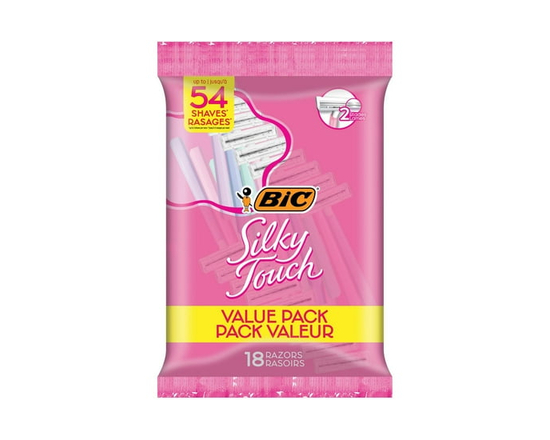 BIC Silky Touch Women's Disposable Razors, With 2 Blades, Pretty Pastel Razor Handles, 18 Count Value Pack of Shaving Razors