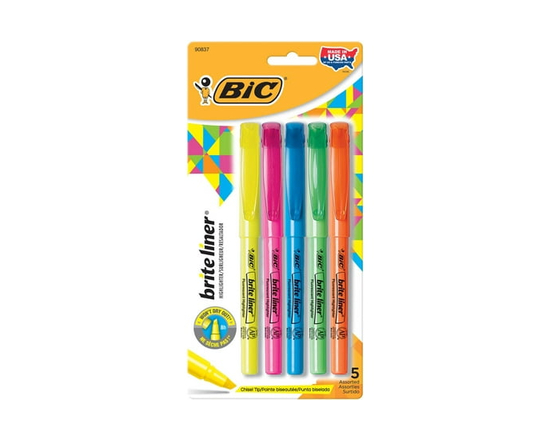BIC Brite Liner Highlighters, Chisel Tip, 5-Count pack