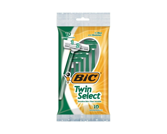 BIC Twin Select Sensitive Skin Men's Disposable Razor, 2-Blade, 10-Count, For a Close and Comfortable Shave - Twin