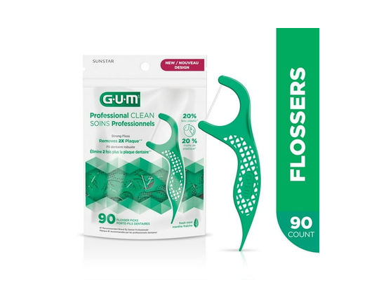 GUM® Professional Clean Flosser, Extra Strong Floss Proven to Remove More Plaque, Fresh Mint Flavour, 90 Count