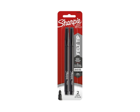 Sharpie Felt Tip Pens, Fine Point (0.4 mm), Black Ink, 2 Count (Black)