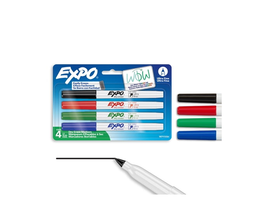 Marqueurs effaçables à sec EXPO, encre à faible odeur, couleurs variées, pointe ultrafine, 4 unités - 1 Compte (lot de 4)