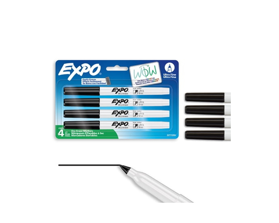 Marqueurs effaçables à sec EXPO, encre à faible odeur, noir, pointe ultrafine, 4 unités - 1 Compte (lot de 4)