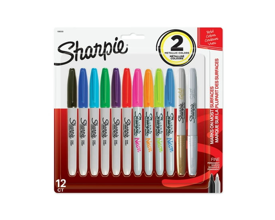 Sharpie Permanent Markers, Fine Point, Assorted Colours, 12 Count