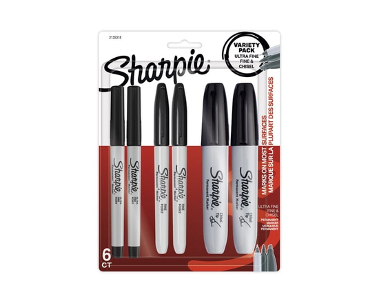 Sharpie Permanent Markers Variety Pack, Featuring Fine, Ultra-Fine, and Chisel-Point Markers, Black, 6 Count