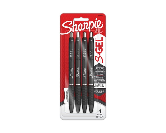 Stylos à encre gel Sharpie S-Gel, pointe extra fine (0,38 mm), noir, 4 unités