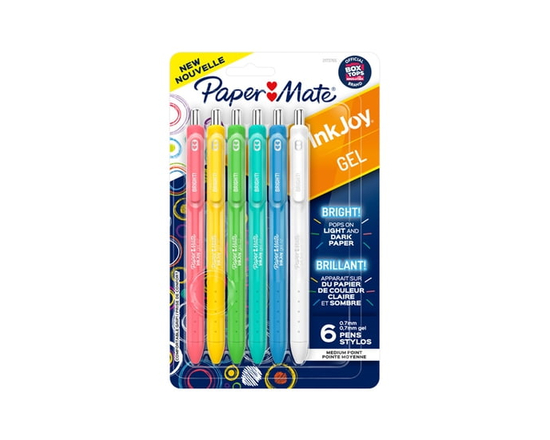 Paper Mate InkJoy Bright Pens, Gel Pens with Paint-like Ink, Medium Point (0.7 mm), Retractable, Assorted Brighter Colours, 6 Count