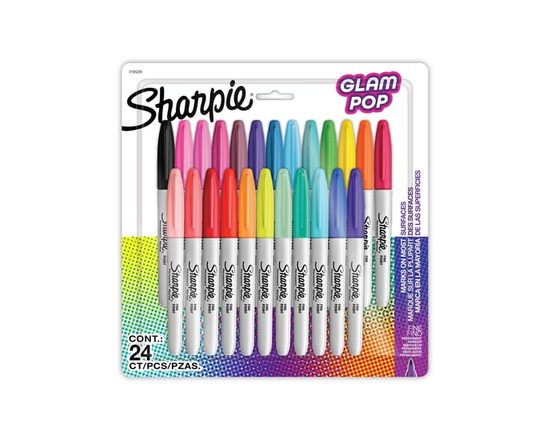 Marqueurs permanents Sharpie Glam Pop, pointe fine, couleurs assorties, 24 unités