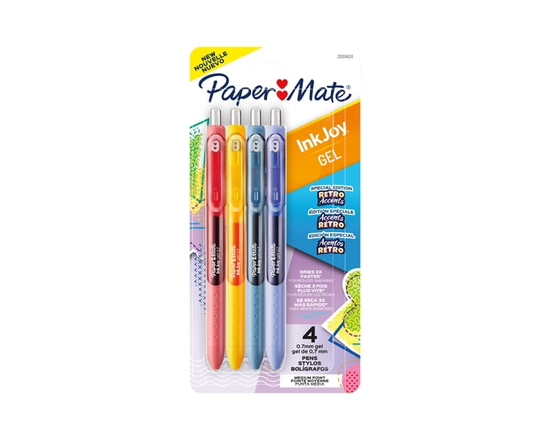 Paper Mate InkJoy Gel Pens, Medium Point (0.7mm), Retractable, Retro Accent Colours, 4 Count