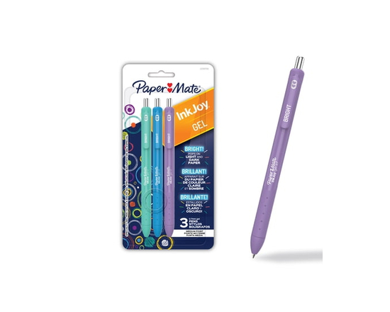 Paper Mate InkJoy Bright Pens, Gel Pens with Paint-like Ink, Medium Point (0.7 mm), Retractable, Assorted Brighter Colours, 3 Count