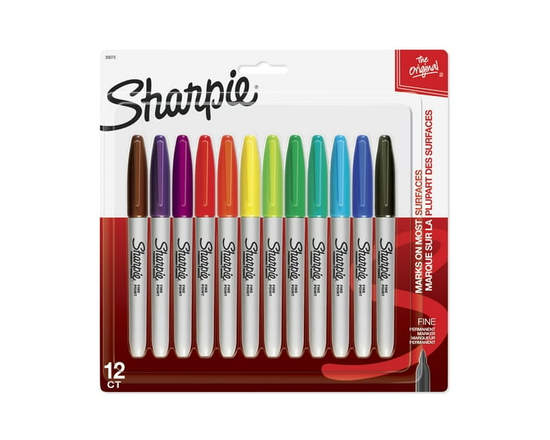 Sharpie Permanent Markers, Fine Point, Assorted Colours, 5 Count