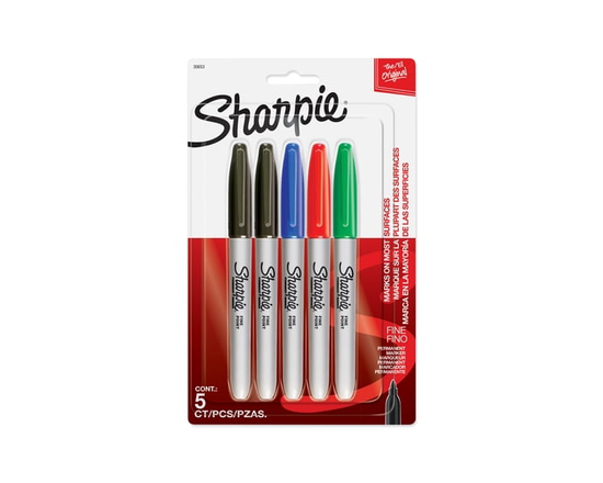 Sharpie Permanent Markers, Fine Point, Assorted Colours, 5 Count