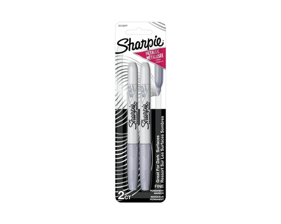 Sharpie Metallic Permanent Markers, Fine Point, Silver, 2 Count - 2 Count (Pack of 2)
