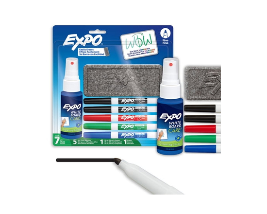 Ensemble de marqueurs effaçables à sec EXPO, pointe fine, couleurs variées, efface, nettoyant en vaporisateur, 7&nbsp;unités