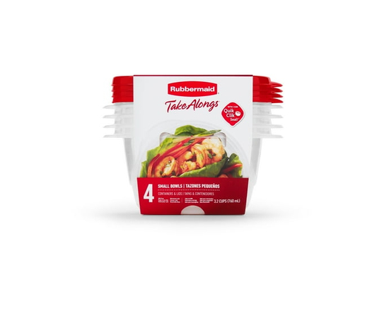 Rubbermaid TakeAlongs Small Bowls Food Storage Containers, 760 mL (3.2 Cup), 4 Pack