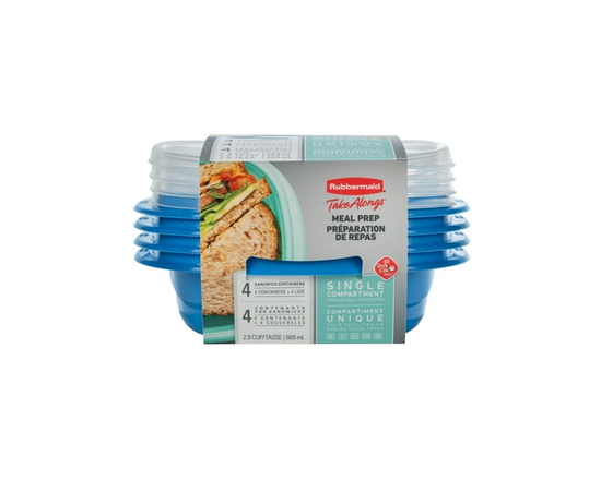 Rubbermaid TakeAlongs Meal Prep Sandwich Containers, 669 mL (2.9 Cup), Colour May Vary (Blue or Teal), 4 Pack