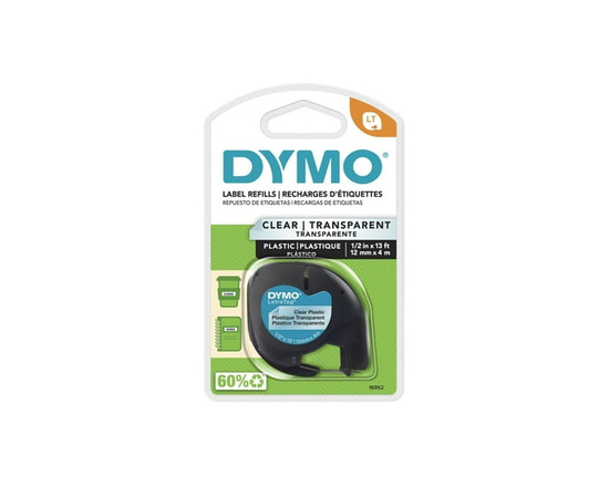 DYMO LT Labelling Tape for LetraTag Label Makers, Plastic Labels, Black Print on Clear Labels, 1/2" x 13-Foot Roll - 1-roll pack